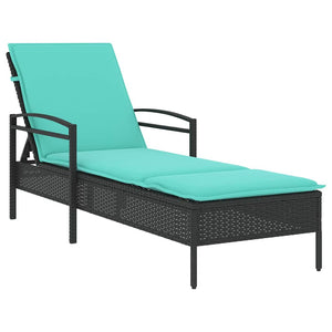 Schwarze Poly-Rattan Sonnenliege mit Kissen