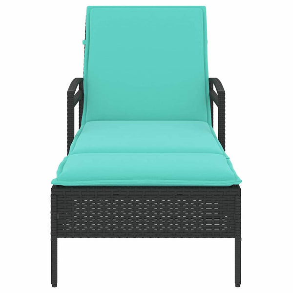 Schwarze Poly-Rattan Sonnenliege mit Kissen