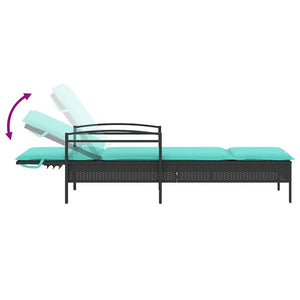 Schwarze Poly-Rattan Sonnenliege mit Kissen