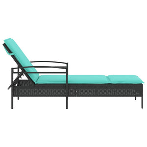 Schwarze Poly-Rattan Sonnenliege mit Kissen