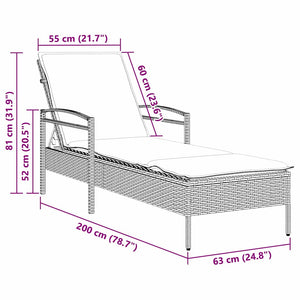 Schwarze Poly-Rattan Sonnenliege mit Kissen
