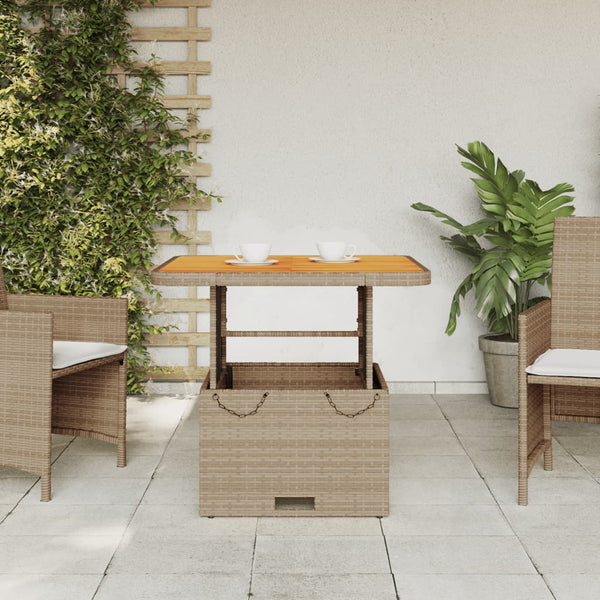Beiger Gartentisch 80x80 cm Poly Rattan Akazie
