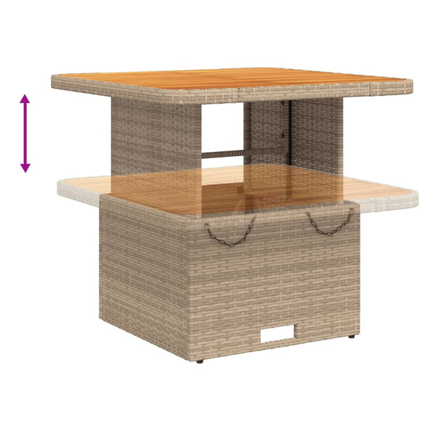 Beiger Gartentisch 80x80 cm Poly Rattan Akazie