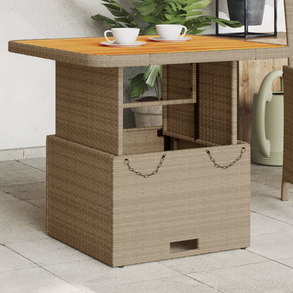 Beiger Gartentisch 80x80 cm Poly Rattan Akazie