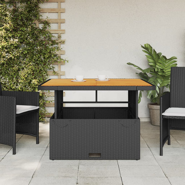 Schwarzer Gartentisch Poly Rattan Akazie 110x110 cm
