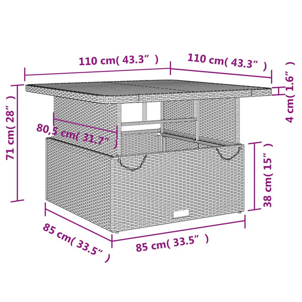 Schwarzer Gartentisch Poly Rattan Akazie 110x110 cm