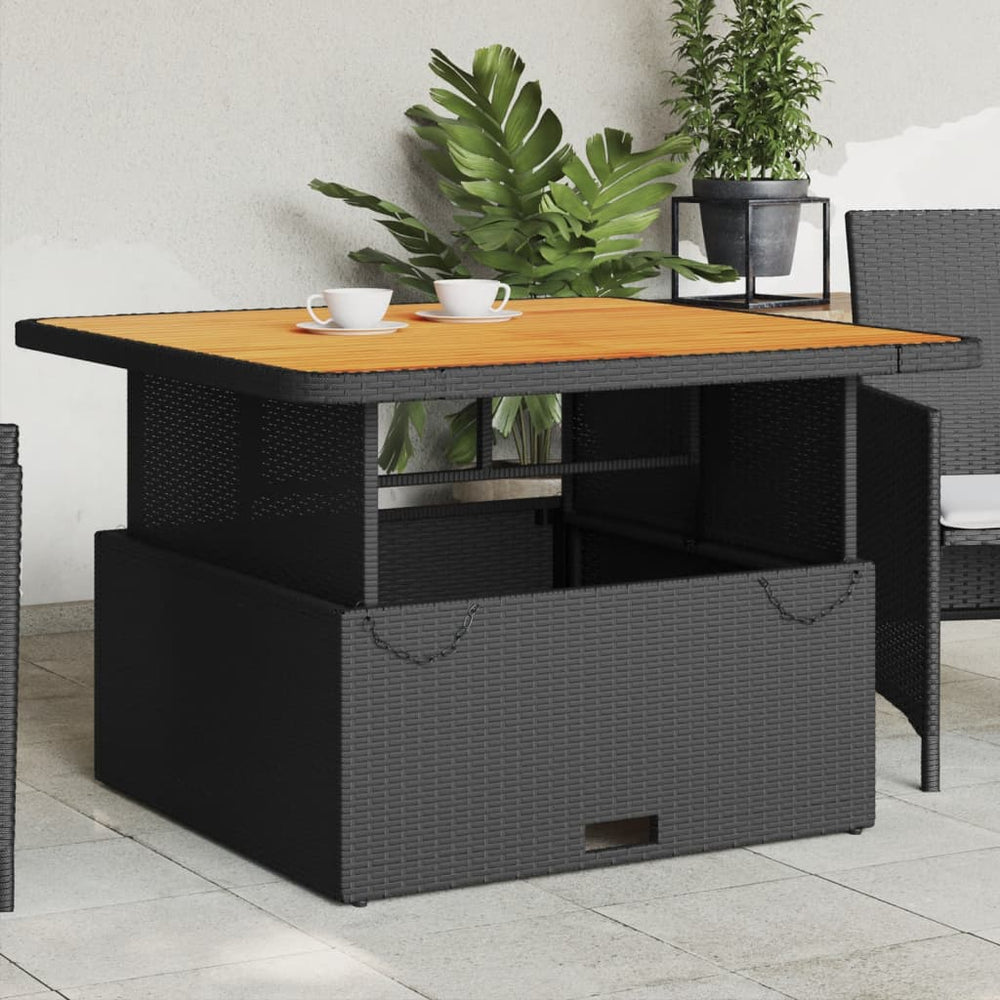 Schwarzer Gartentisch Poly Rattan Akazie 110x110 cm