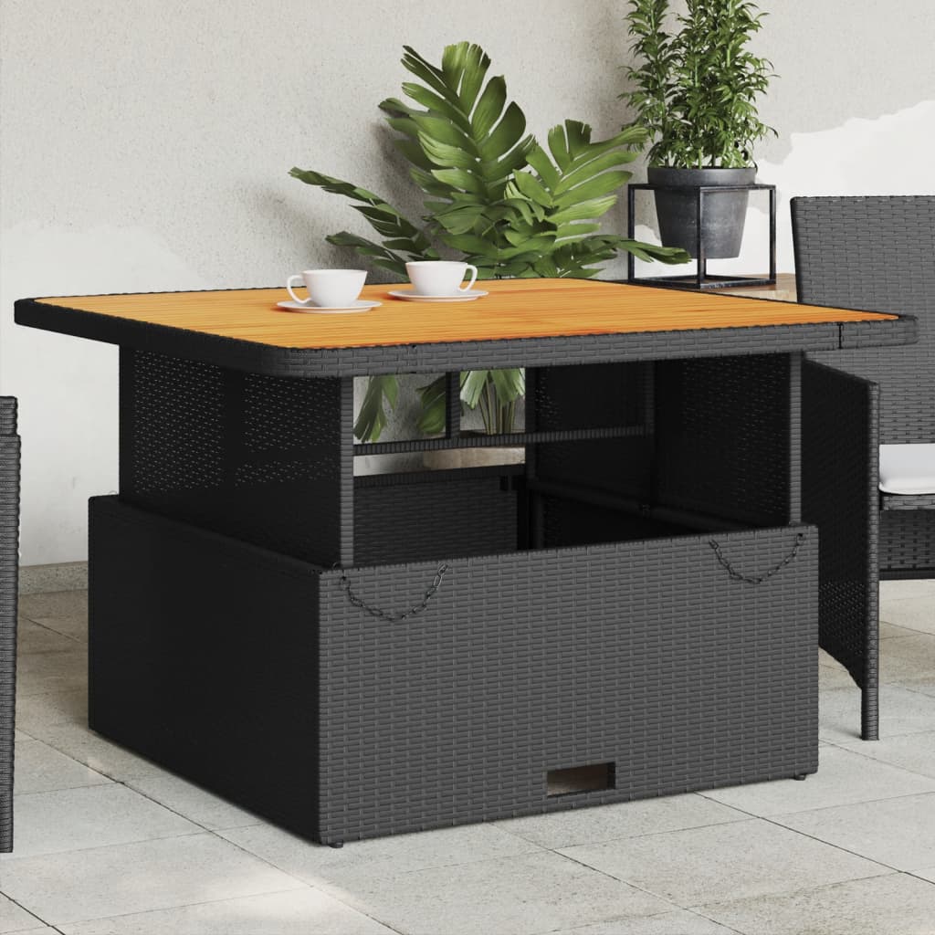 Schwarzer Gartentisch Poly Rattan Akazie 110x110 cm