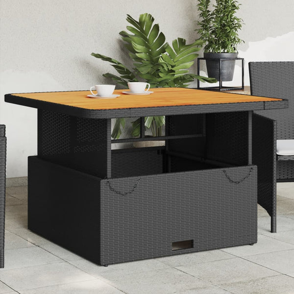 Schwarzer Gartentisch Poly Rattan Akazie 110x110 cm