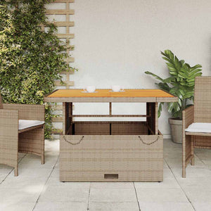 Beiger Gartentisch 110x110 cm Poly Rattan Akazie