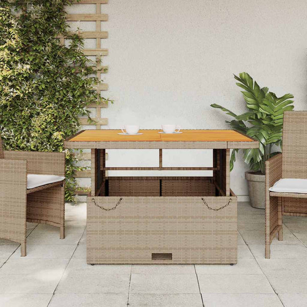 Beiger Gartentisch 110x110 cm Poly Rattan Akazie