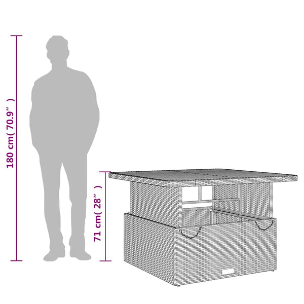 Beiger Gartentisch 110x110 cm Poly Rattan Akazie