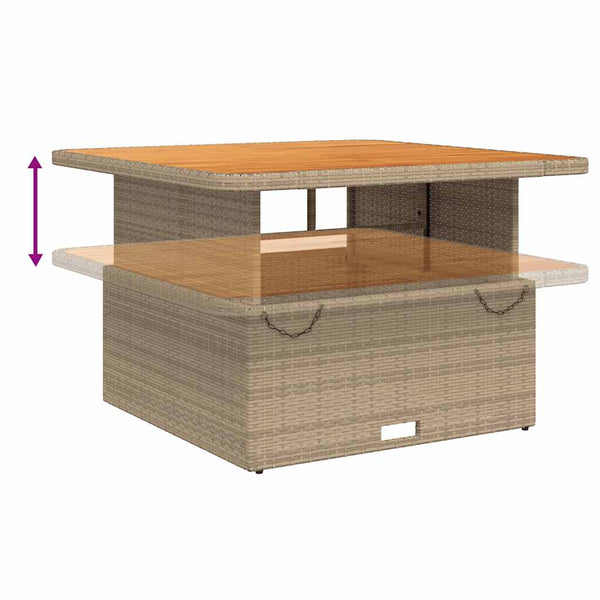 Beiger Gartentisch 110x110 cm Poly Rattan Akazie