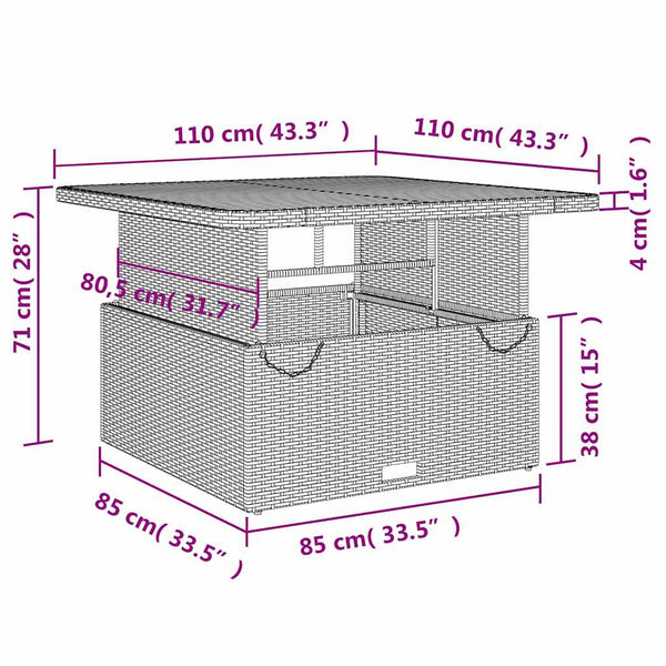Beiger Gartentisch 110x110 cm Poly Rattan Akazie