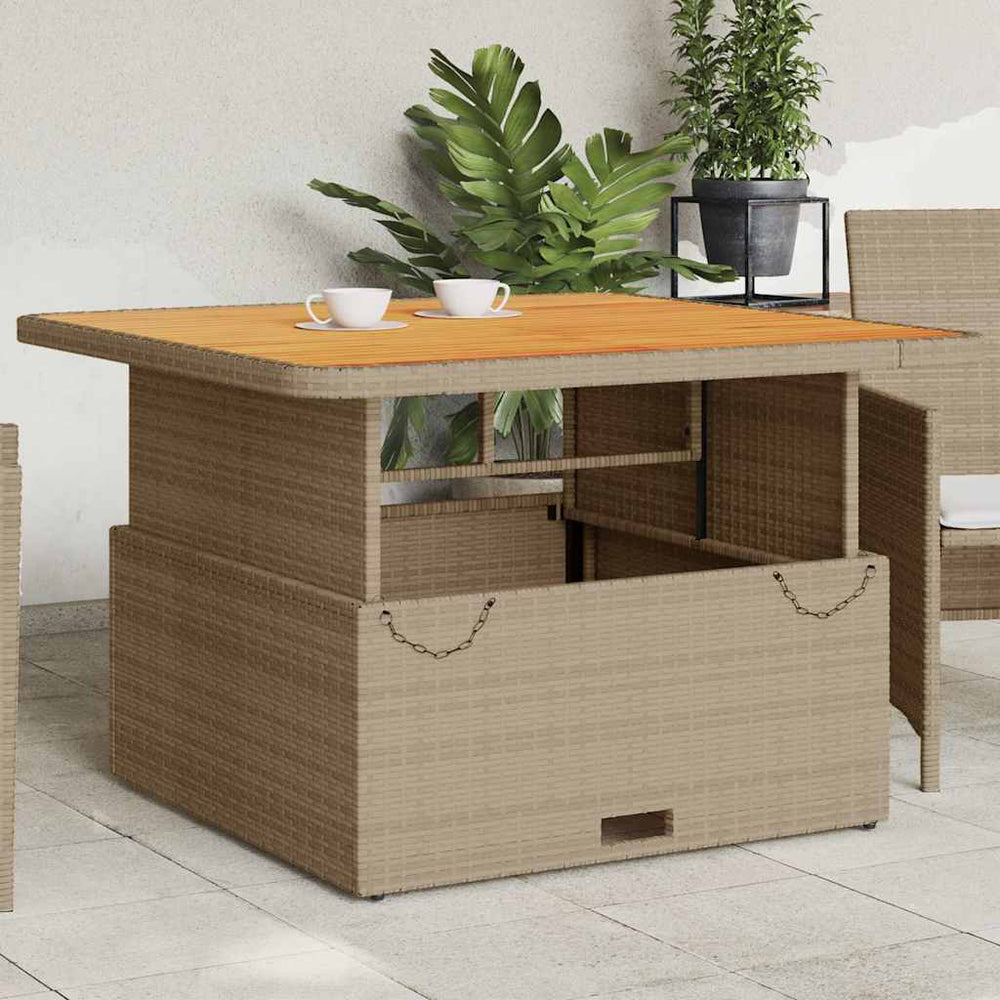Beiger Gartentisch 110x110 cm Poly Rattan Akazie