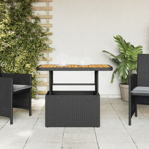 Schwarzer Gartentisch 90x55 cm Poly Rattan Akazie