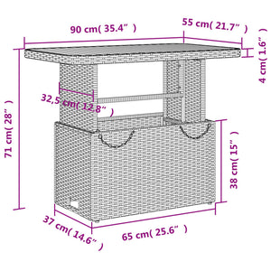 Schwarzer Gartentisch 90x55 cm Poly Rattan Akazie