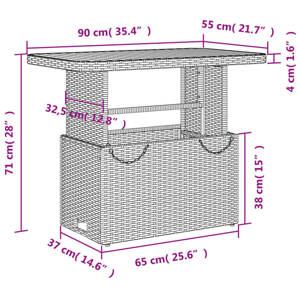 Schwarzer Gartentisch 90x55 cm Poly Rattan Akazie