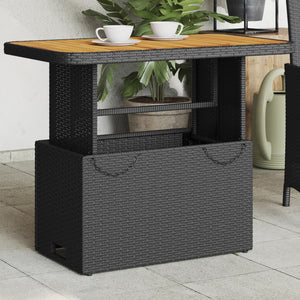 Schwarzer Gartentisch 90x55 cm Poly Rattan Akazie