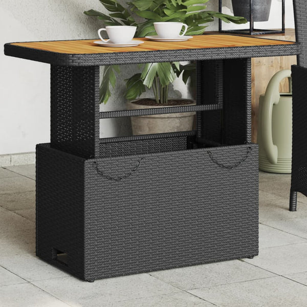 Schwarzer Gartentisch 90x55 cm Poly Rattan Akazie