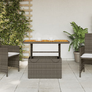 Grauer Gartentisch 90x55 cm Poly Rattan Akazie