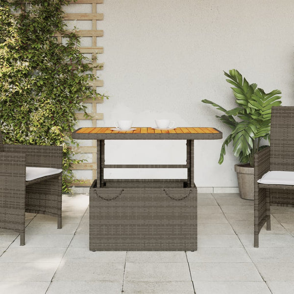 Grauer Gartentisch 90x55 cm Poly Rattan Akazie