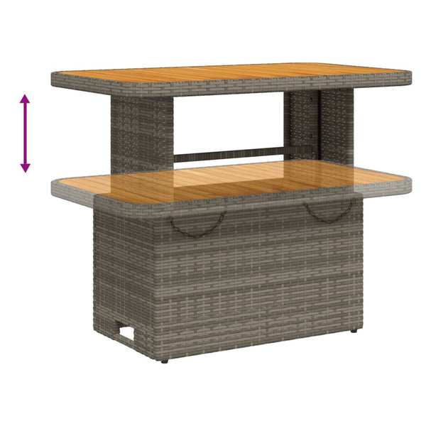 Grauer Gartentisch 90x55 cm Poly Rattan Akazie