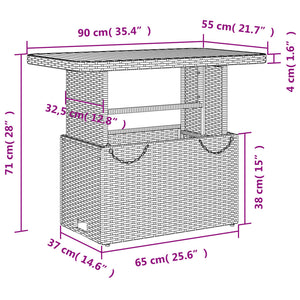 Grauer Gartentisch 90x55 cm Poly Rattan Akazie