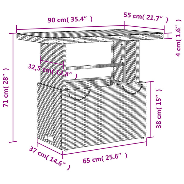 Grauer Gartentisch 90x55 cm Poly Rattan Akazie
