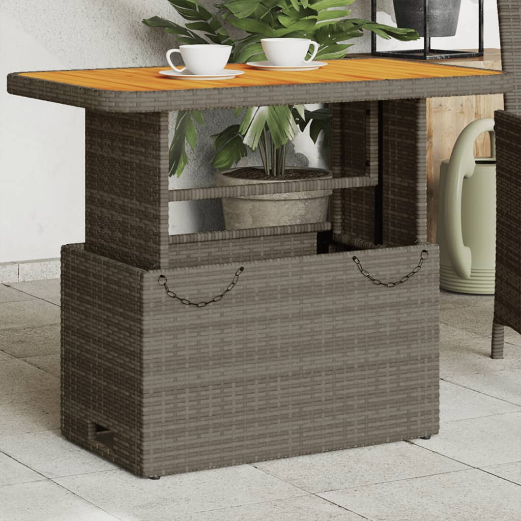 Grauer Gartentisch 90x55 cm Poly Rattan Akazie