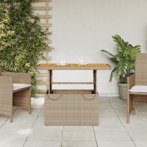 Beiger Gartentisch 90x55 cm Poly Rattan Akazie