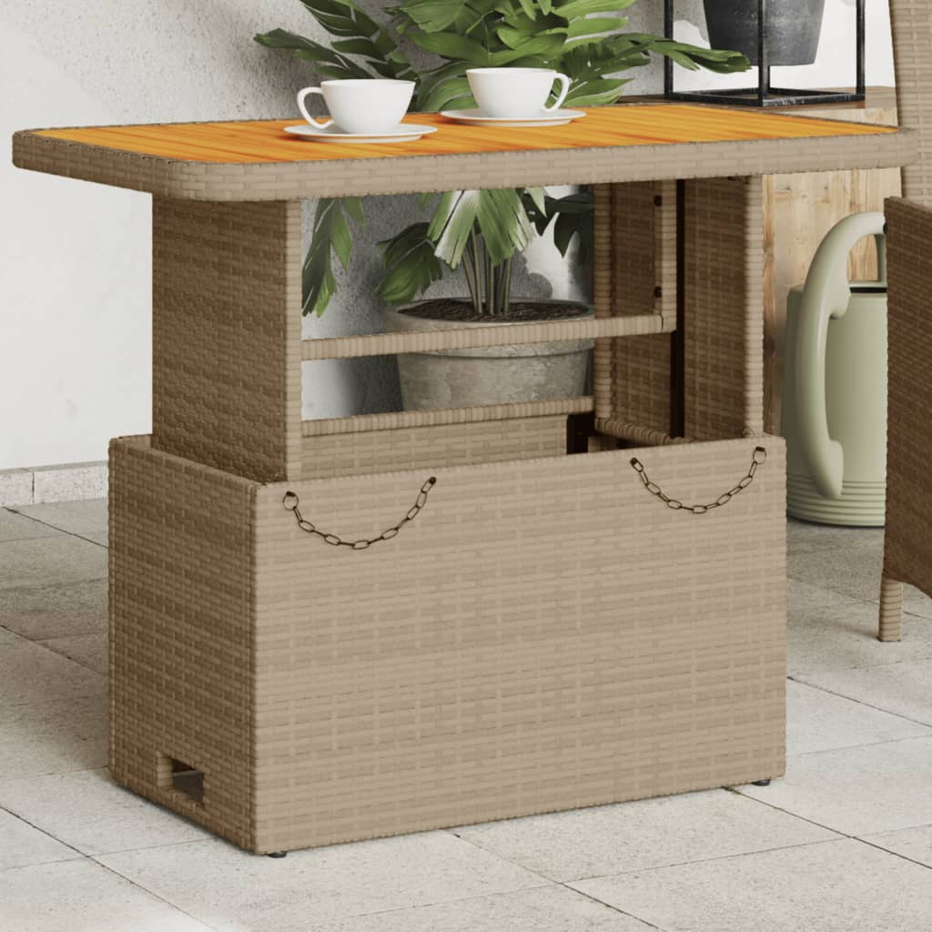 Beiger Gartentisch 90x55 cm Poly Rattan Akazie