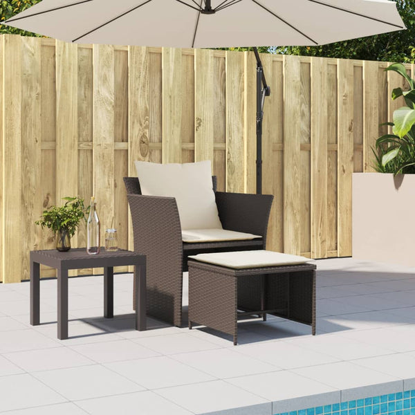 Gartenstuhl mit Hocker Braun Poly Rattan