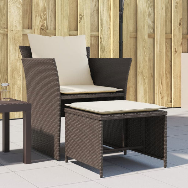 Gartenstuhl mit Hocker Braun Poly Rattan