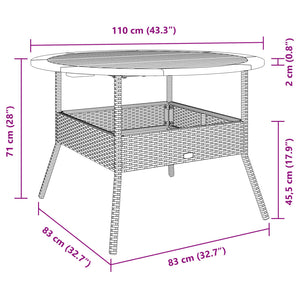 Gartentisch Schwarz Ø110cm Poly Rattan