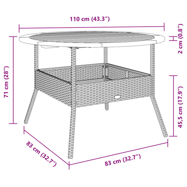 Gartentisch Schwarz Ø110cm Poly Rattan