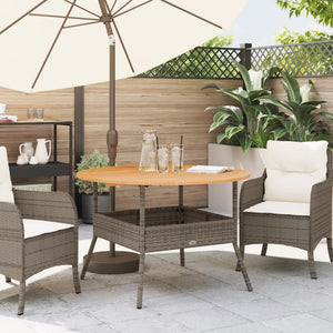 Gartentisch Grau Ø110cm Poly Rattan Holzplatte