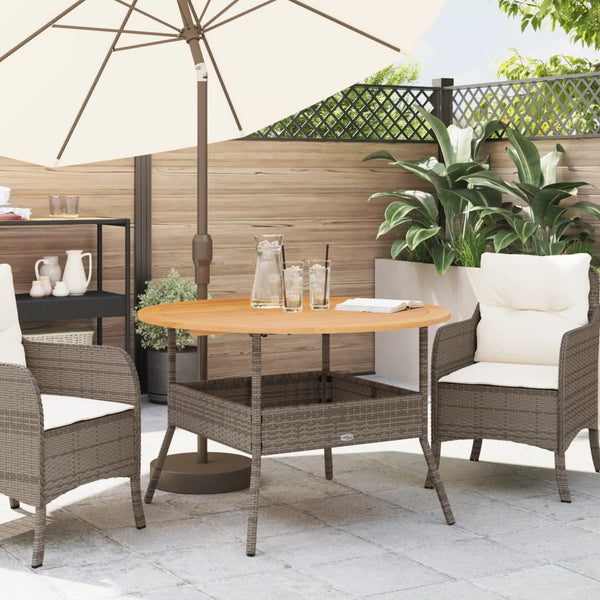 Gartentisch Grau Ø110cm Poly Rattan Holzplatte