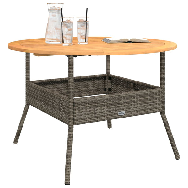 Gartentisch Grau Ø110cm Poly Rattan Holzplatte