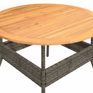 Gartentisch Grau Ø110cm Poly Rattan Holzplatte