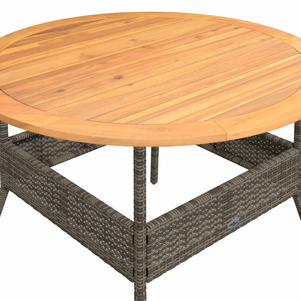 Gartentisch Grau Ø110cm Poly Rattan Holzplatte