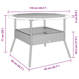 Gartentisch Grau Ø110cm Poly Rattan Holzplatte