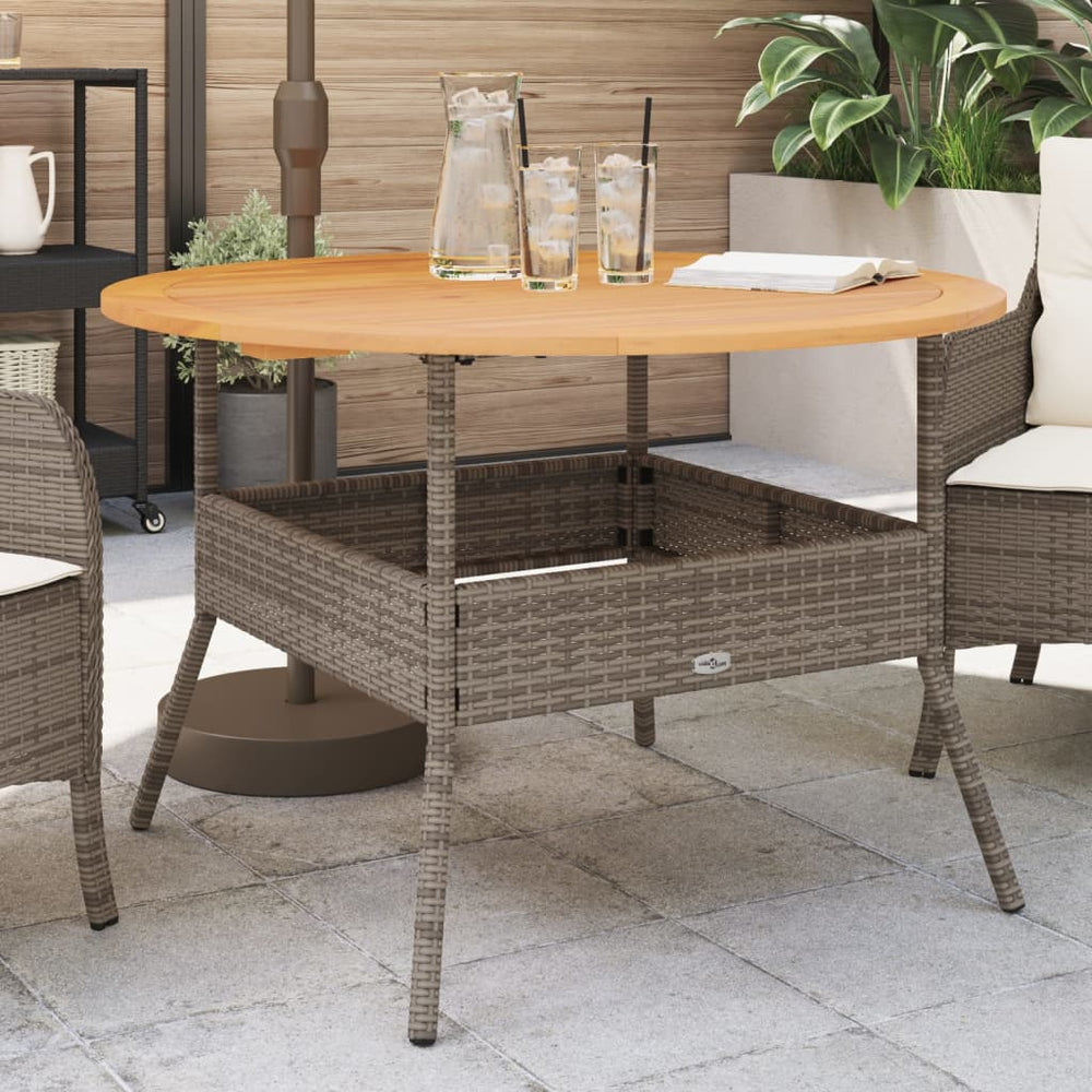 Gartentisch Grau Ø110cm Poly Rattan Holzplatte