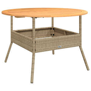 Beiger Gartentisch Ø110cm mit Holzplatte