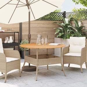 Beiger Gartentisch Ø110cm mit Holzplatte
