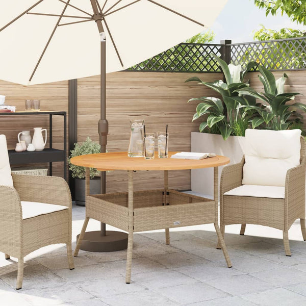 Beiger Gartentisch Ø110cm mit Holzplatte