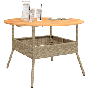 Beiger Gartentisch Ø110cm mit Holzplatte