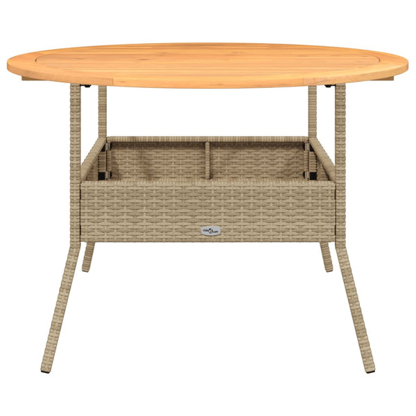 Beiger Gartentisch Ø110cm mit Holzplatte
