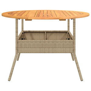 Beiger Gartentisch Ø110cm mit Holzplatte