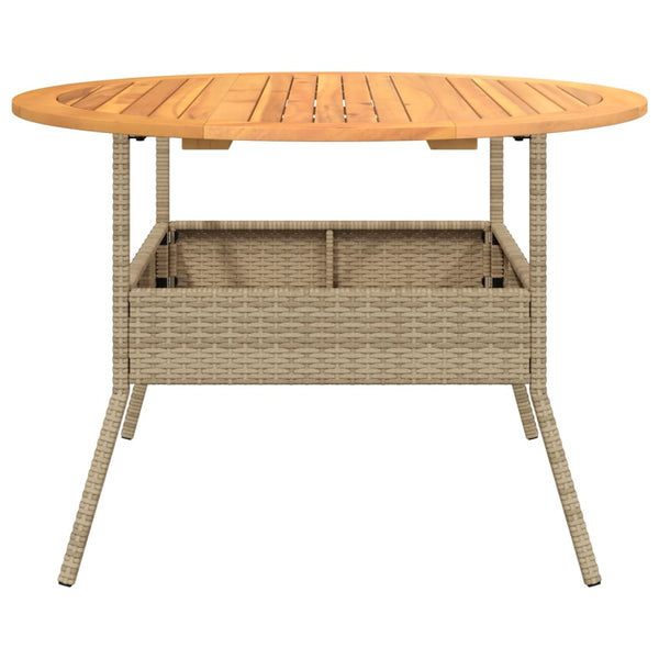Beiger Gartentisch Ø110cm mit Holzplatte